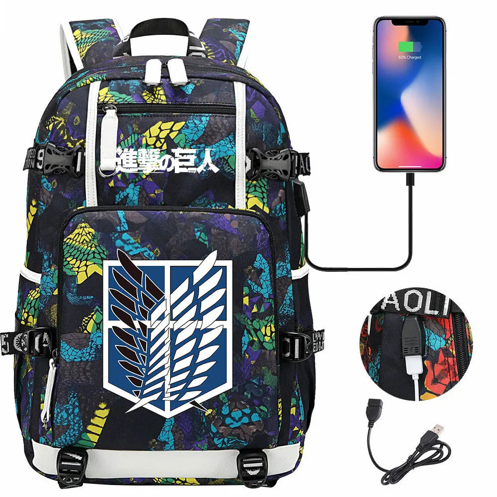 Anime USB Boy Girl Book School Bag Large Capacity Teenagers Student Schoolbags Women Men Travel Laptop Backpack Attack on Titan