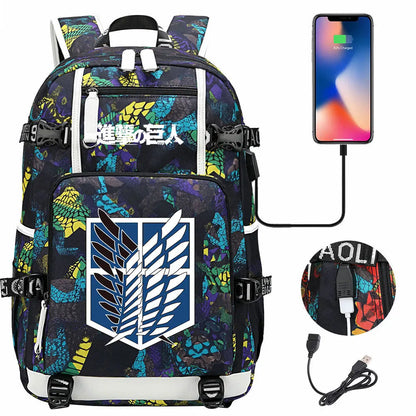 Anime USB Boy Girl Book School Bag Large Capacity Teenagers Student Schoolbags Women Men Travel Laptop Backpack Attack on Titan