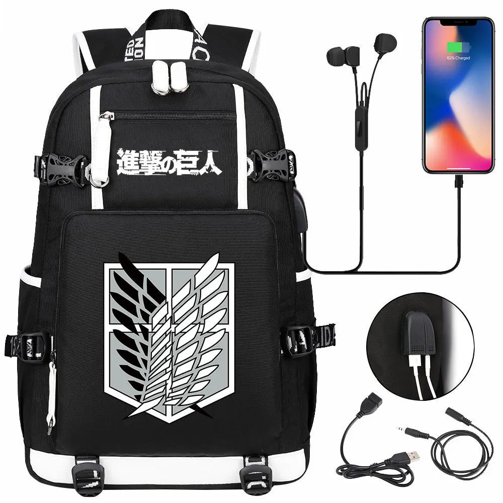 Anime USB Boy Girl Book School Bag Large Capacity Teenagers Student Schoolbags Women Men Travel Laptop Backpack Attack on Titan