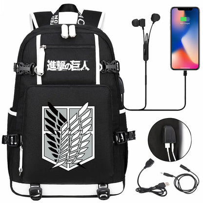 Anime USB Boy Girl Book School Bag Large Capacity Teenagers Student Schoolbags Women Men Travel Laptop Backpack Attack on Titan