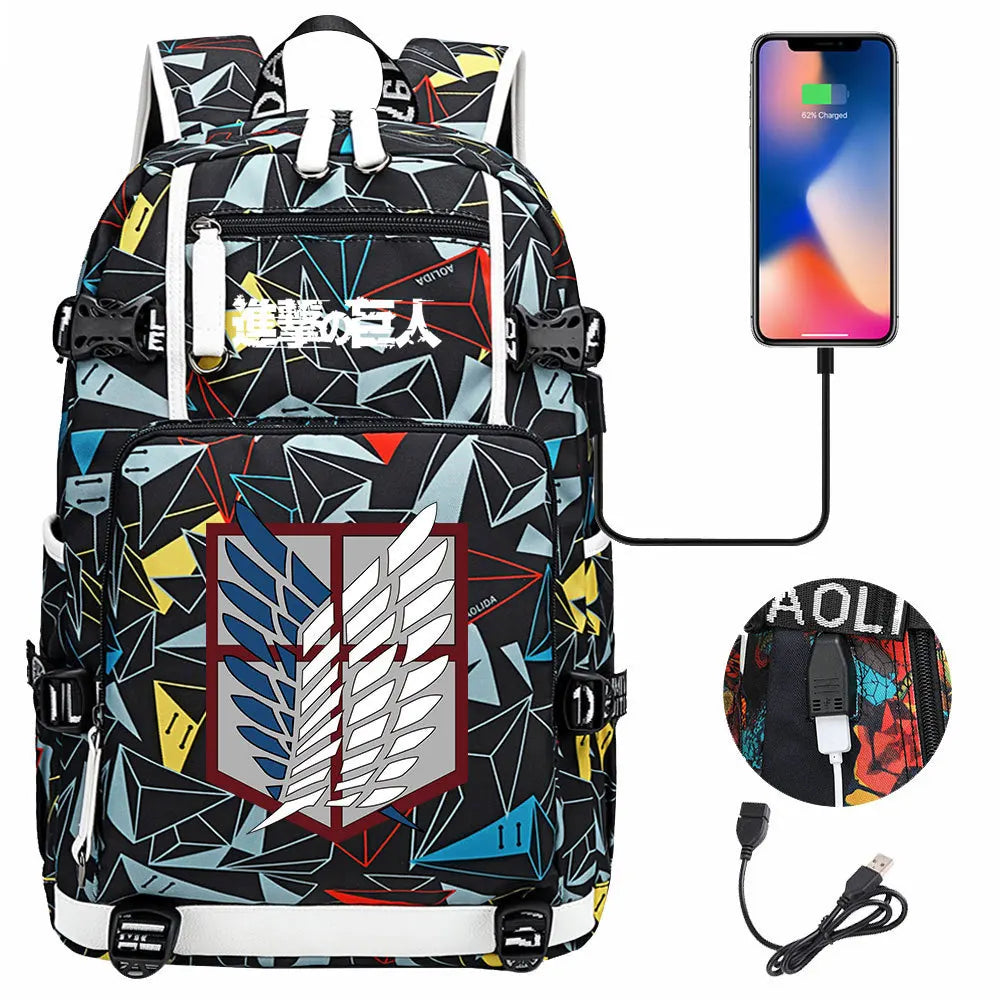 Anime USB Boy Girl Book School Bag Large Capacity Teenagers Student Schoolbags Women Men Travel Laptop Backpack Attack on Titan