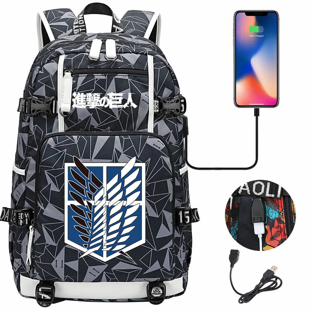 Anime USB Boy Girl Book School Bag Large Capacity Teenagers Student Schoolbags Women Men Travel Laptop Backpack Attack on Titan