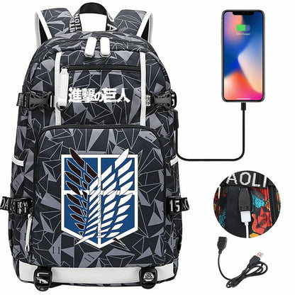 Anime USB Boy Girl Book School Bag Large Capacity Teenagers Student Schoolbags Women Men Travel Laptop Backpack Attack on Titan