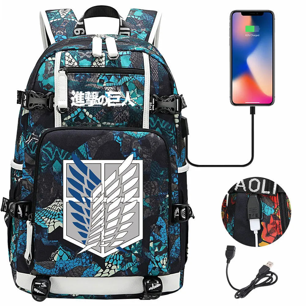 Anime USB Boy Girl Book School Bag Large Capacity Teenagers Student Schoolbags Women Men Travel Laptop Backpack Attack on Titan