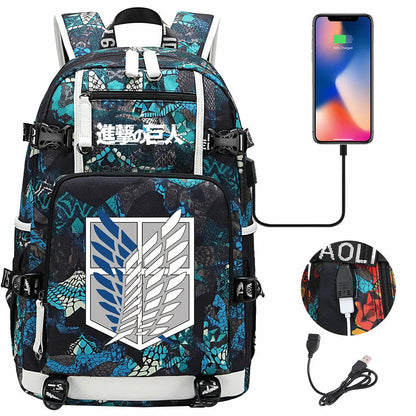 Anime USB Boy Girl Book School Bag Large Capacity Teenagers Student Schoolbags Women Men Travel Laptop Backpack Attack on Titan
