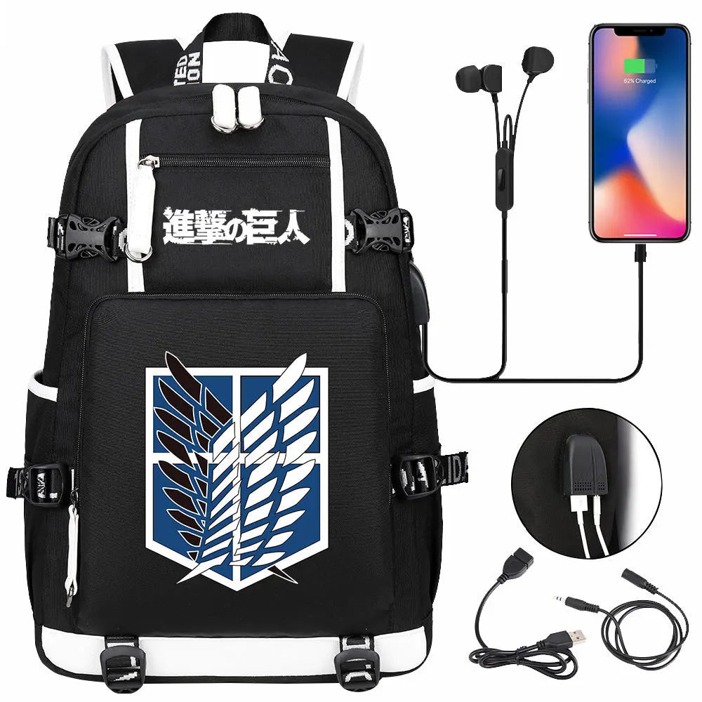 Anime USB Boy Girl Book School Bag Large Capacity Teenagers Student Schoolbags Women Men Travel Laptop Backpack Attack on Titan