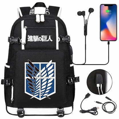 Anime USB Boy Girl Book School Bag Large Capacity Teenagers Student Schoolbags Women Men Travel Laptop Backpack Attack on Titan