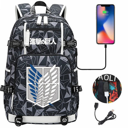 Anime USB Boy Girl Book School Bag Large Capacity Teenagers Student Schoolbags Women Men Travel Laptop Backpack Attack on Titan