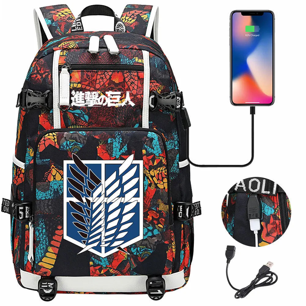 Anime USB Boy Girl Book School Bag Large Capacity Teenagers Student Schoolbags Women Men Travel Laptop Backpack Attack on Titan