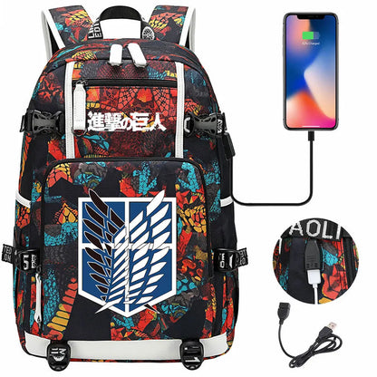 Anime USB Boy Girl Book School Bag Large Capacity Teenagers Student Schoolbags Women Men Travel Laptop Backpack Attack on Titan