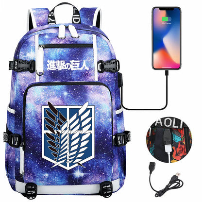 Anime USB Boy Girl Book School Bag Large Capacity Teenagers Student Schoolbags Women Men Travel Laptop Backpack Attack on Titan