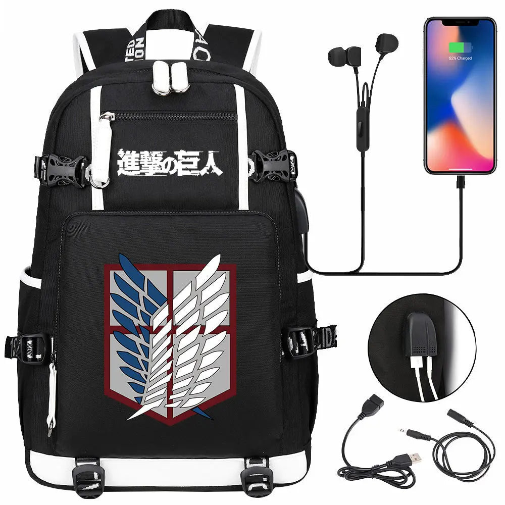 Anime USB Boy Girl Book School Bag Large Capacity Teenagers Student Schoolbags Women Men Travel Laptop Backpack Attack on Titan