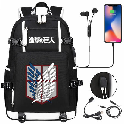 Anime USB Boy Girl Book School Bag Large Capacity Teenagers Student Schoolbags Women Men Travel Laptop Backpack Attack on Titan