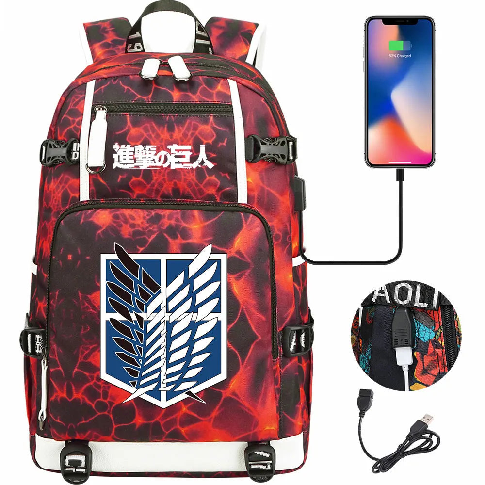 Anime USB Boy Girl Book School Bag Large Capacity Teenagers Student Schoolbags Women Men Travel Laptop Backpack Attack on Titan
