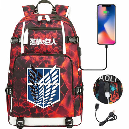 Anime USB Boy Girl Book School Bag Large Capacity Teenagers Student Schoolbags Women Men Travel Laptop Backpack Attack on Titan