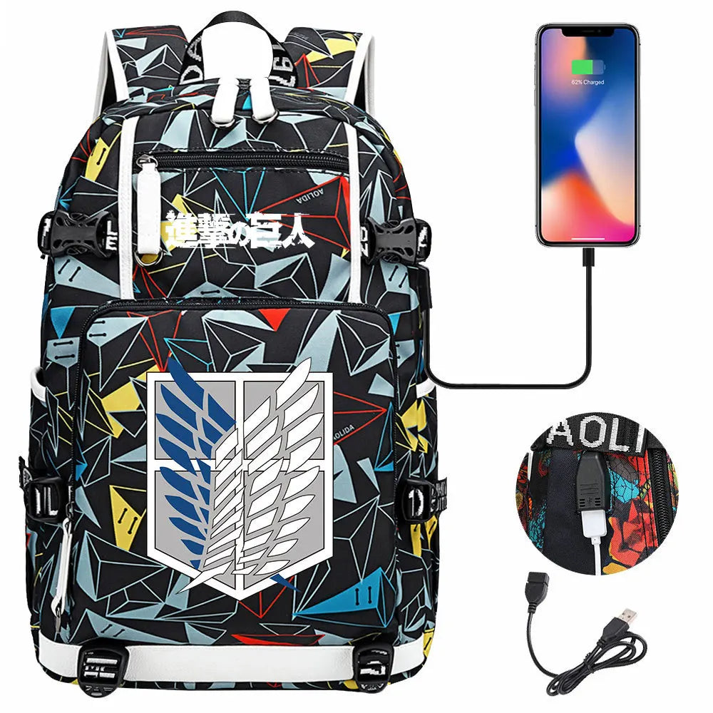 Anime USB Boy Girl Book School Bag Large Capacity Teenagers Student Schoolbags Women Men Travel Laptop Backpack Attack on Titan