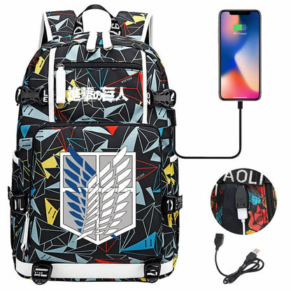 Anime USB Boy Girl Book School Bag Large Capacity Teenagers Student Schoolbags Women Men Travel Laptop Backpack Attack on Titan