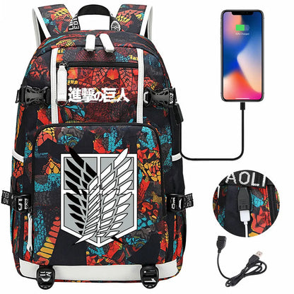Anime USB Boy Girl Book School Bag Large Capacity Teenagers Student Schoolbags Women Men Travel Laptop Backpack Attack on Titan