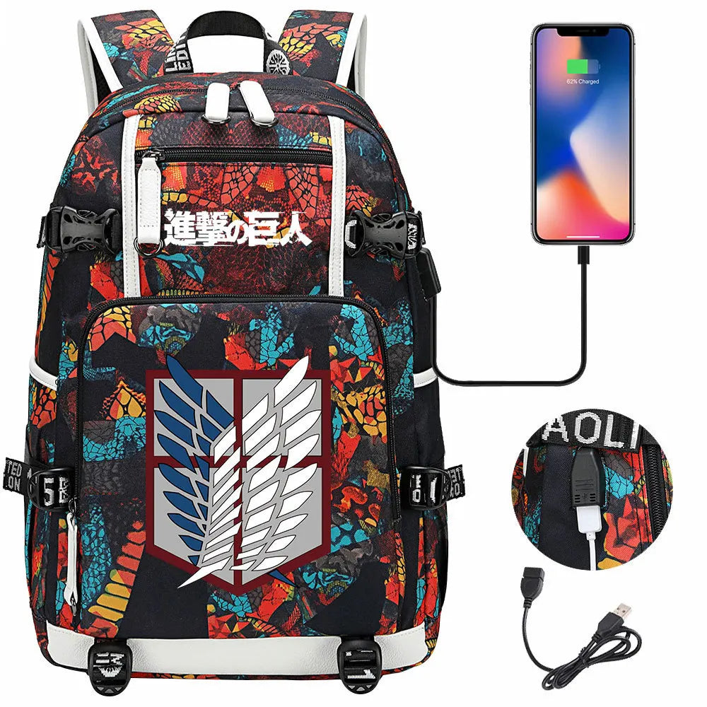 Anime USB Boy Girl Book School Bag Large Capacity Teenagers Student Schoolbags Women Men Travel Laptop Backpack Attack on Titan