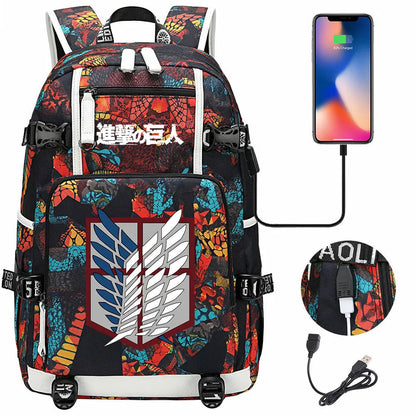 Anime USB Boy Girl Book School Bag Large Capacity Teenagers Student Schoolbags Women Men Travel Laptop Backpack Attack on Titan