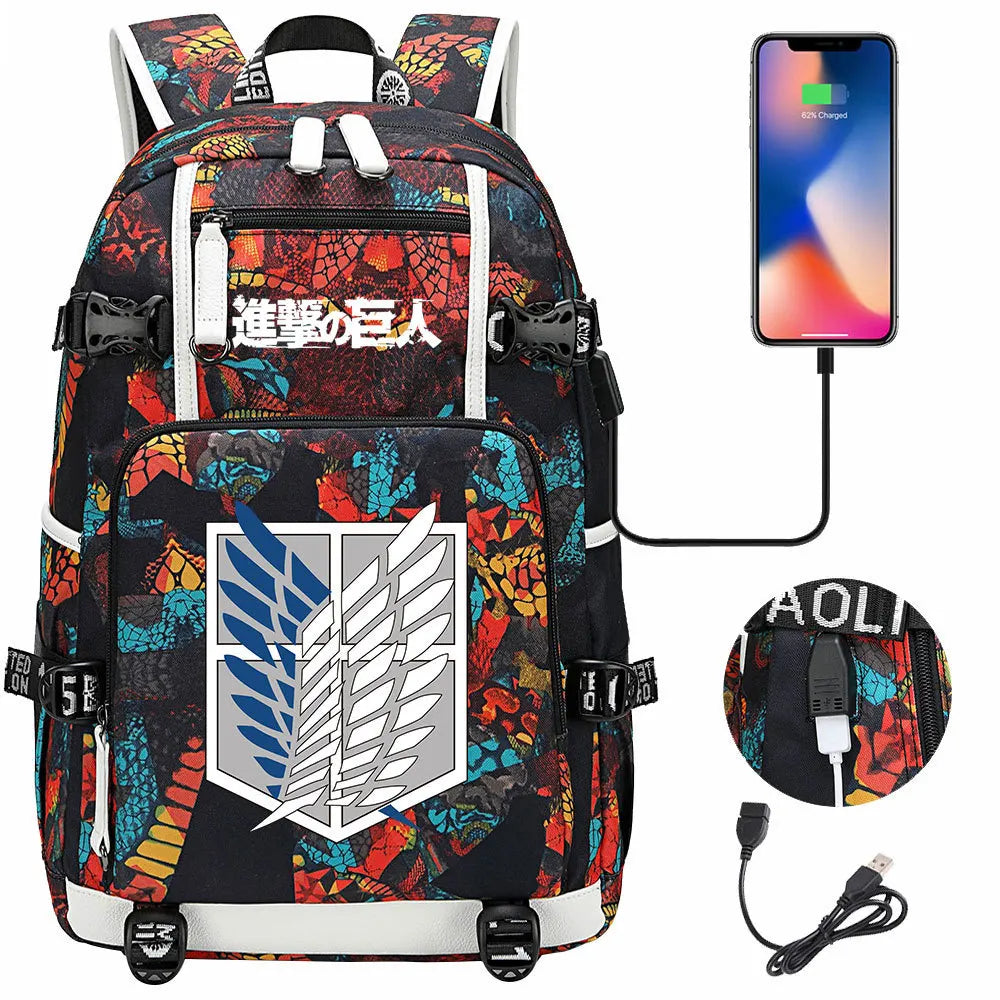Anime USB Boy Girl Book School Bag Large Capacity Teenagers Student Schoolbags Women Men Travel Laptop Backpack Attack on Titan