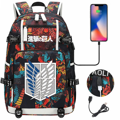 Anime USB Boy Girl Book School Bag Large Capacity Teenagers Student Schoolbags Women Men Travel Laptop Backpack Attack on Titan