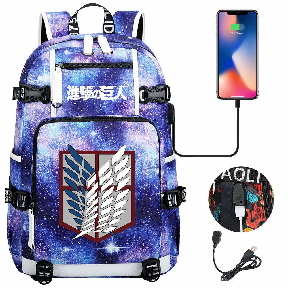 Anime USB Boy Girl Book School Bag Large Capacity Teenagers Student Schoolbags Women Men Travel Laptop Backpack Attack on Titan