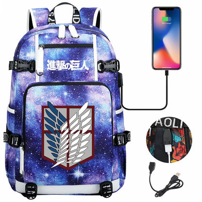 Anime USB Boy Girl Book School Bag Large Capacity Teenagers Student Schoolbags Women Men Travel Laptop Backpack Attack on Titan