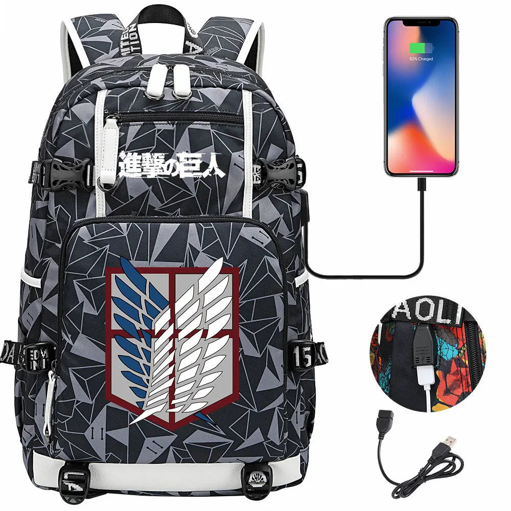 Anime USB Boy Girl Book School Bag Large Capacity Teenagers Student Schoolbags Women Men Travel Laptop Backpack Attack on Titan