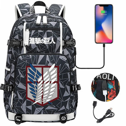 Anime USB Boy Girl Book School Bag Large Capacity Teenagers Student Schoolbags Women Men Travel Laptop Backpack Attack on Titan