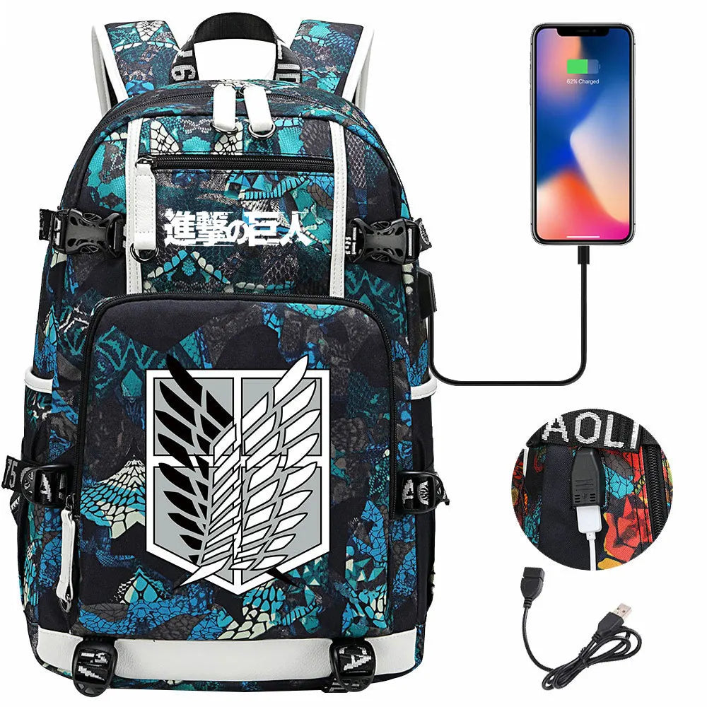 Anime USB Boy Girl Book School Bag Large Capacity Teenagers Student Schoolbags Women Men Travel Laptop Backpack Attack on Titan