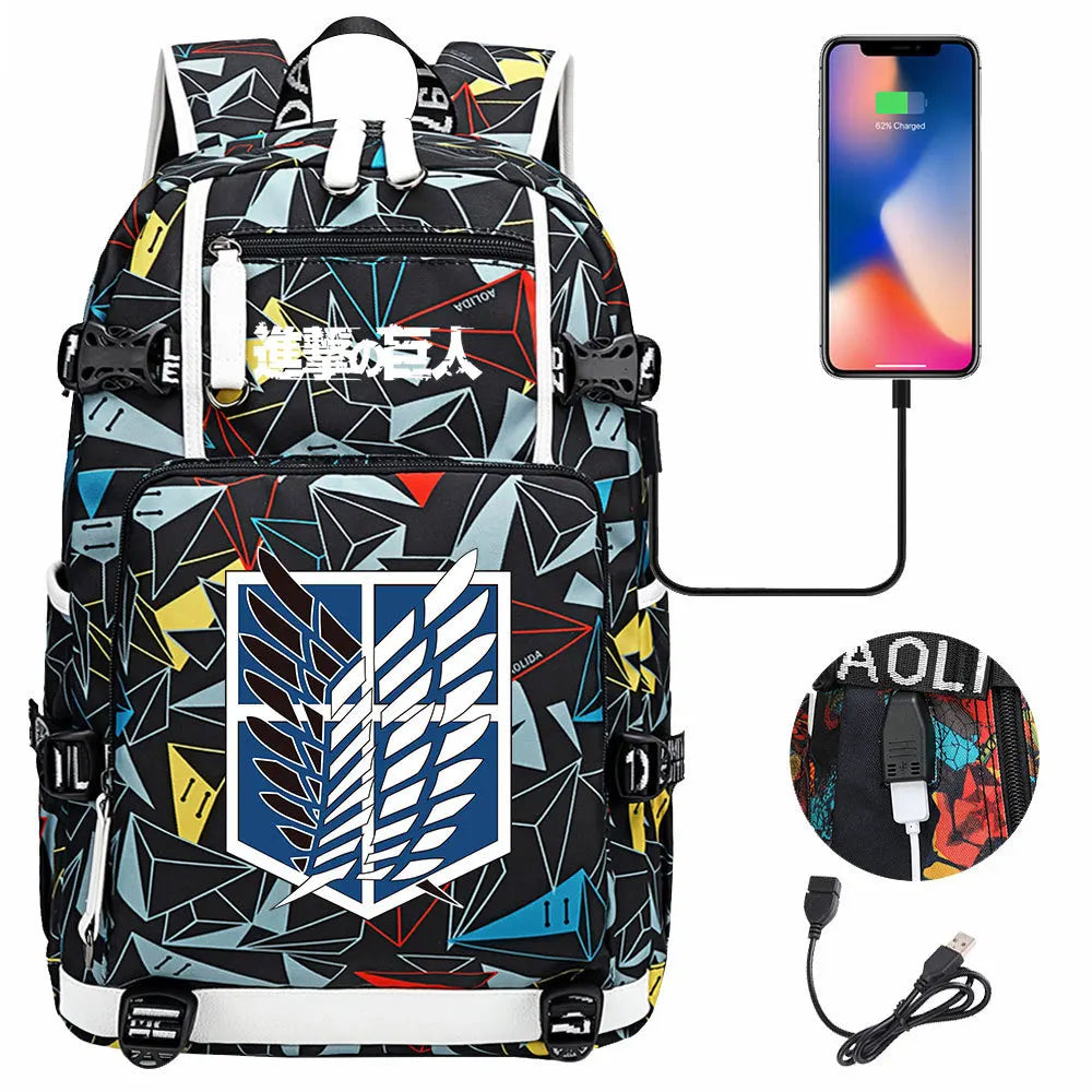Anime USB Boy Girl Book School Bag Large Capacity Teenagers Student Schoolbags Women Men Travel Laptop Backpack Attack on Titan