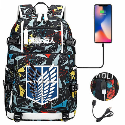 Anime USB Boy Girl Book School Bag Large Capacity Teenagers Student Schoolbags Women Men Travel Laptop Backpack Attack on Titan