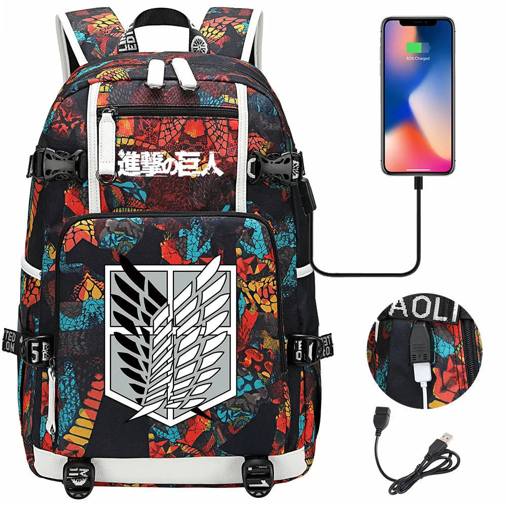 Anime USB Boy Girl Book School Bag Large Capacity Teenagers Student Schoolbags Women Men Travel Laptop Backpack Attack on Titan