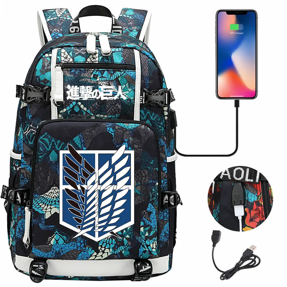 Anime USB Boy Girl Book School Bag Large Capacity Teenagers Student Schoolbags Women Men Travel Laptop Backpack Attack on Titan