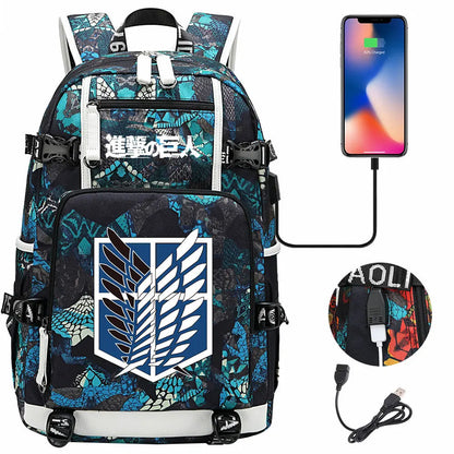 Anime USB Boy Girl Book School Bag Large Capacity Teenagers Student Schoolbags Women Men Travel Laptop Backpack Attack on Titan