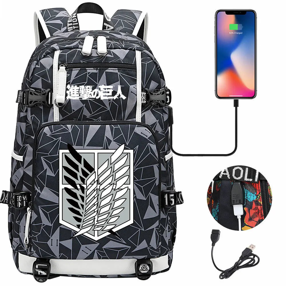 Anime USB Boy Girl Book School Bag Large Capacity Teenagers Student Schoolbags Women Men Travel Laptop Backpack Attack on Titan