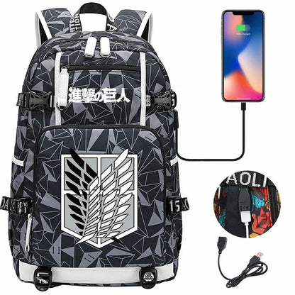 Anime USB Boy Girl Book School Bag Large Capacity Teenagers Student Schoolbags Women Men Travel Laptop Backpack Attack on Titan