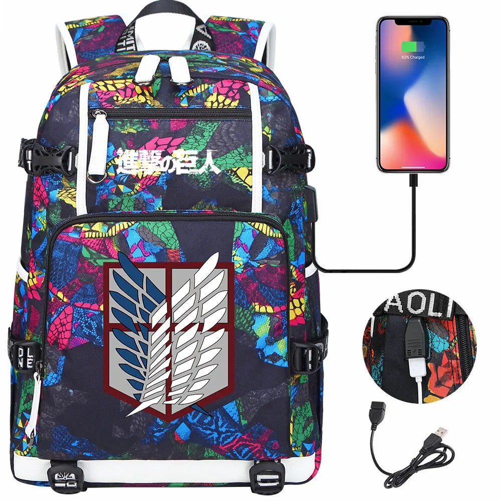 Anime USB Boy Girl Book School Bag Large Capacity Teenagers Student Schoolbags Women Men Travel Laptop Backpack Attack on Titan