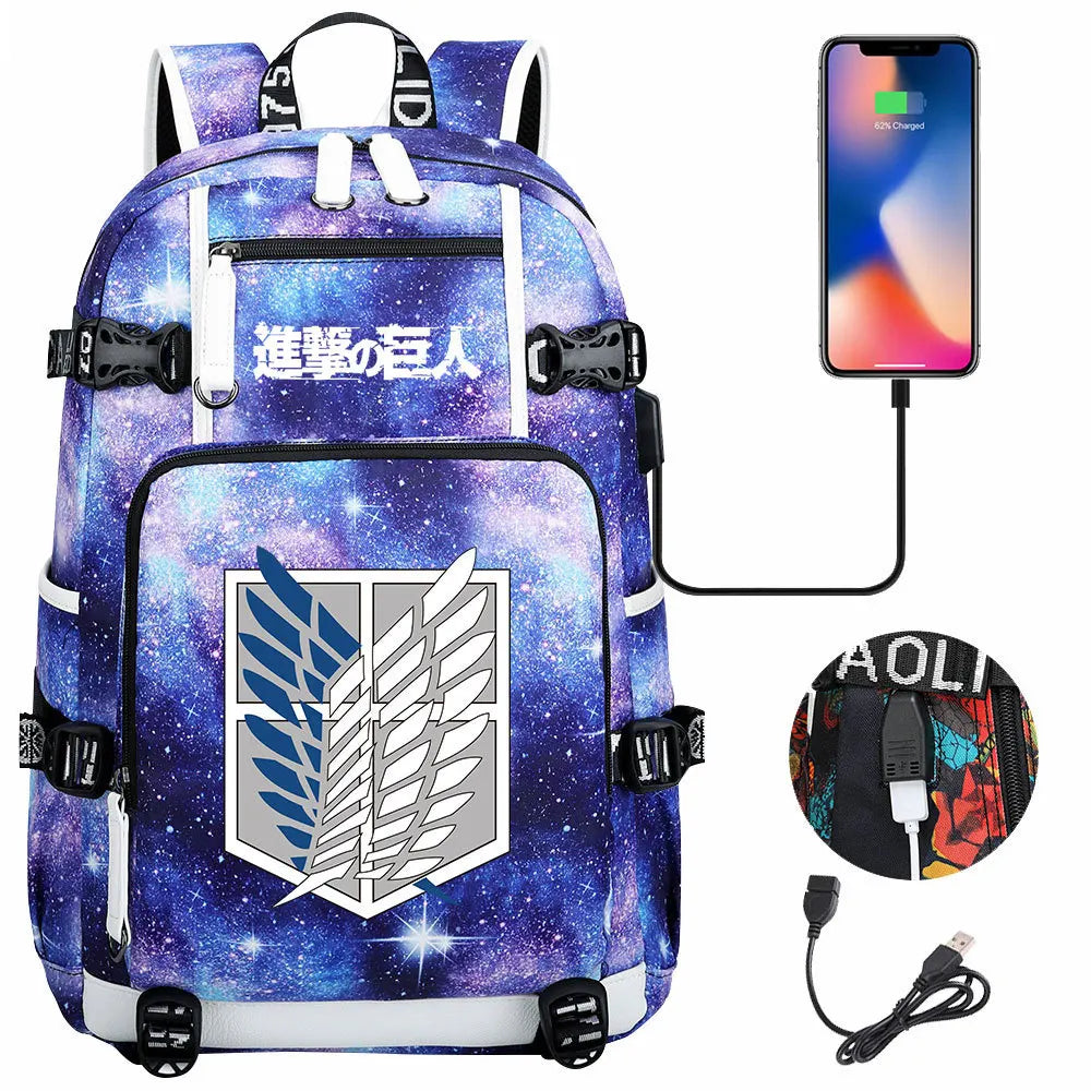 Anime USB Boy Girl Book School Bag Large Capacity Teenagers Student Schoolbags Women Men Travel Laptop Backpack Attack on Titan