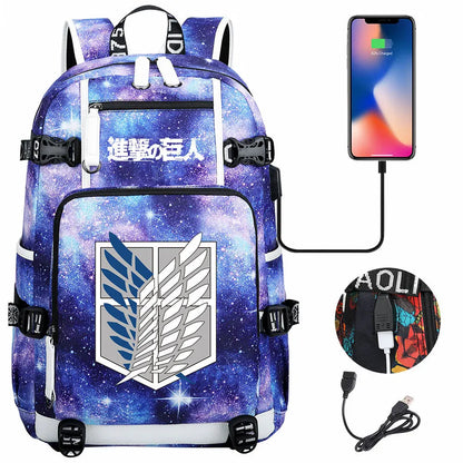 Anime USB Boy Girl Book School Bag Large Capacity Teenagers Student Schoolbags Women Men Travel Laptop Backpack Attack on Titan