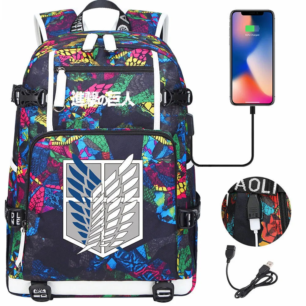 Anime USB Boy Girl Book School Bag Large Capacity Teenagers Student Schoolbags Women Men Travel Laptop Backpack Attack on Titan