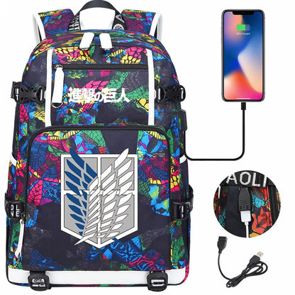 Anime USB Boy Girl Book School Bag Large Capacity Teenagers Student Schoolbags Women Men Travel Laptop Backpack Attack on Titan