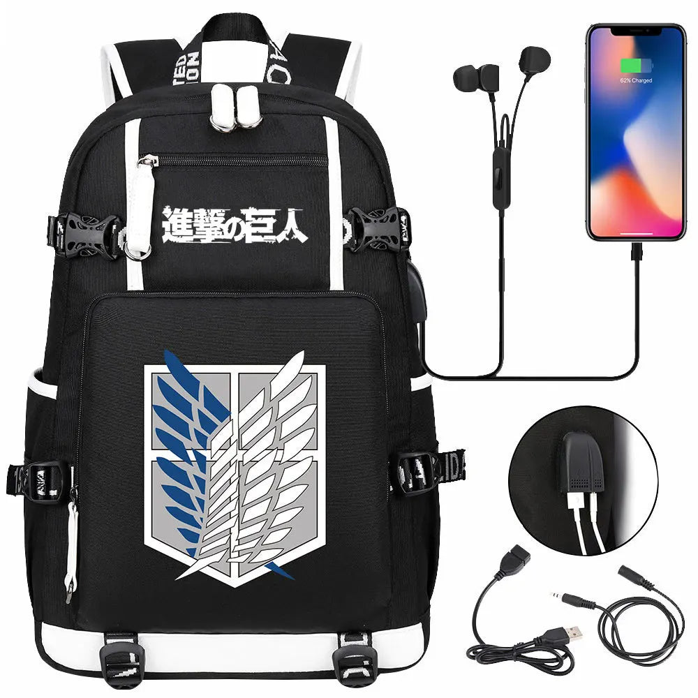 Anime USB Boy Girl Book School Bag Large Capacity Teenagers Student Schoolbags Women Men Travel Laptop Backpack Attack on Titan