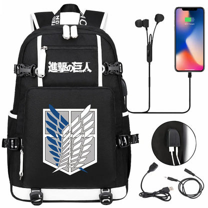 Anime USB Boy Girl Book School Bag Large Capacity Teenagers Student Schoolbags Women Men Travel Laptop Backpack Attack on Titan