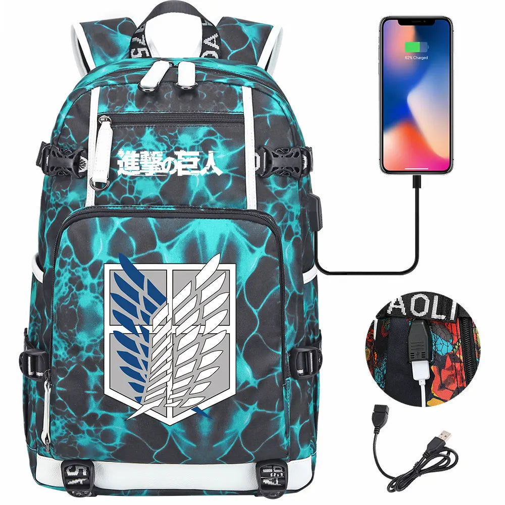 Anime USB Boy Girl Book School Bag Large Capacity Teenagers Student Schoolbags Women Men Travel Laptop Backpack Attack on Titan