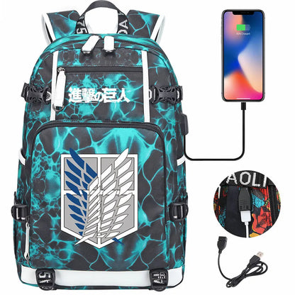 Anime USB Boy Girl Book School Bag Large Capacity Teenagers Student Schoolbags Women Men Travel Laptop Backpack Attack on Titan