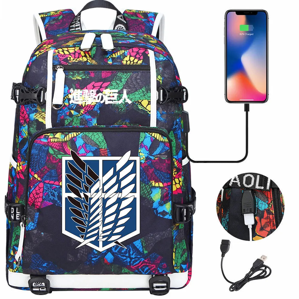 Anime USB Boy Girl Book School Bag Large Capacity Teenagers Student Schoolbags Women Men Travel Laptop Backpack Attack on Titan