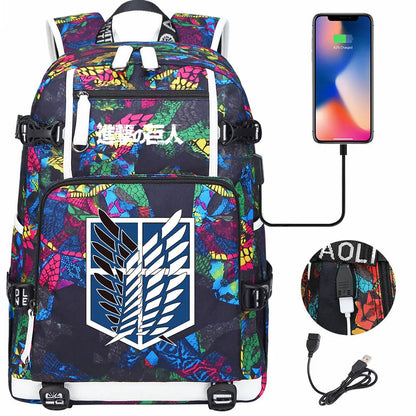 Anime USB Boy Girl Book School Bag Large Capacity Teenagers Student Schoolbags Women Men Travel Laptop Backpack Attack on Titan