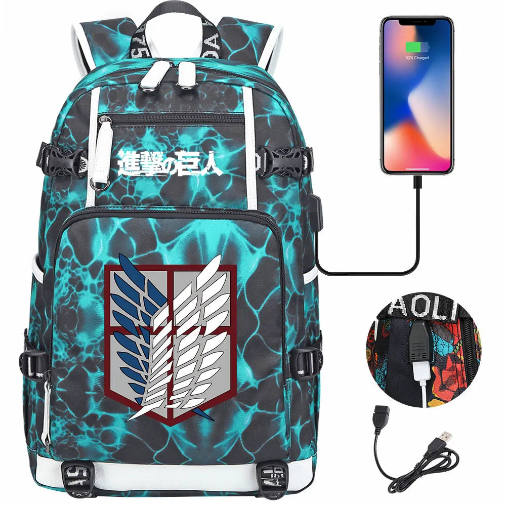 Anime USB Boy Girl Book School Bag Large Capacity Teenagers Student Schoolbags Women Men Travel Laptop Backpack Attack on Titan
